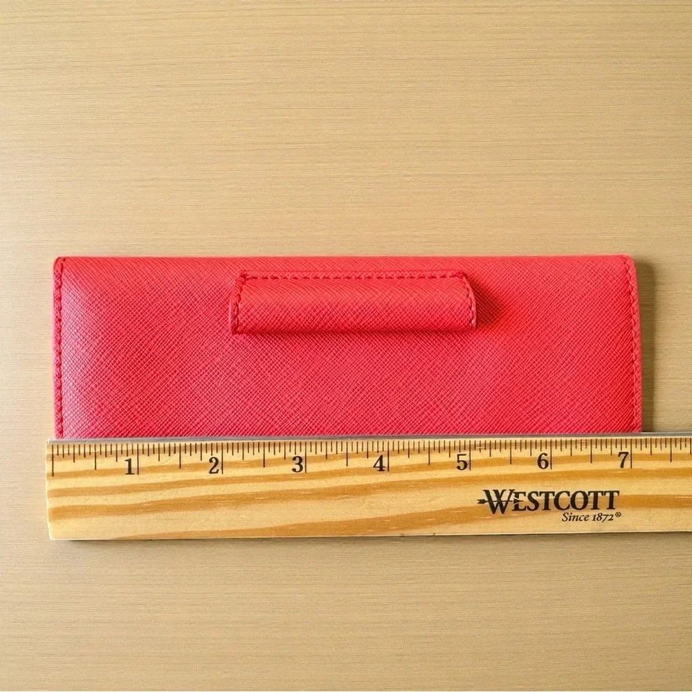 ANTHROPOLOGIE Coral Red Saffiano Travel Wallet | “Keep It Together” | Card Slots